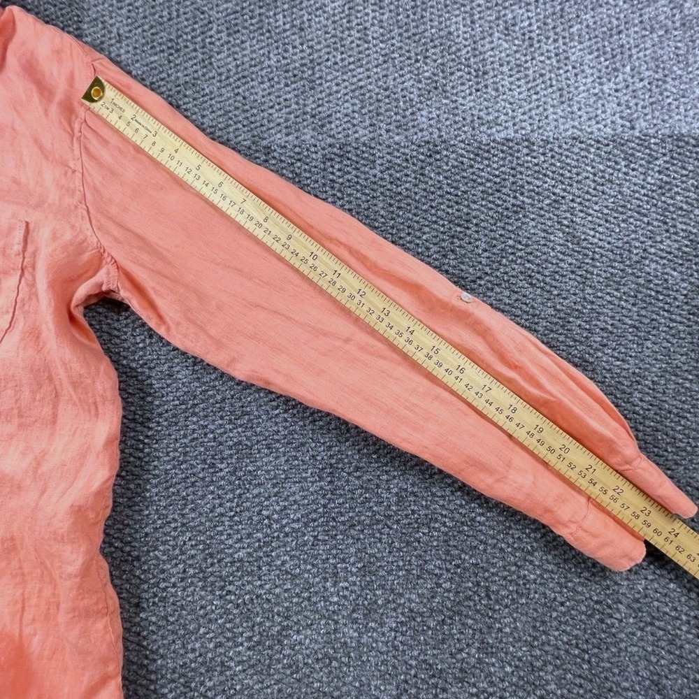 Sigrid‎ Olsen Womens Peach Orange Roll-Tab Sleeve Linen Button-Up Shirt L Beach - Picture 9 of 10